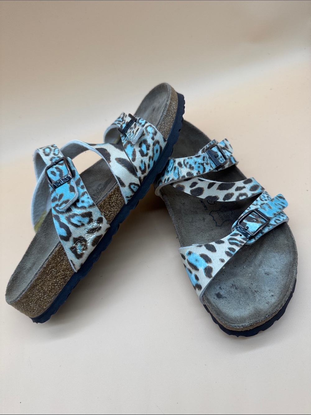 Birkenstock Blue Leopard Print Women's Sandals - Picture 2 of 7